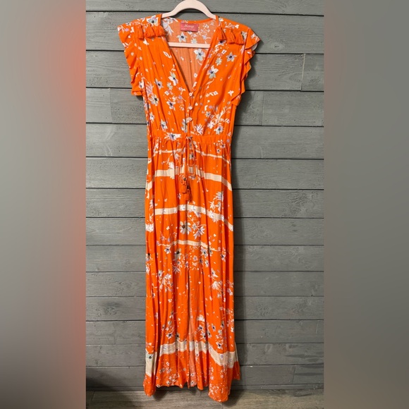NWT Maaji Orange Floral Flowering Secret Cinched Maxi  Dress Sz Small - Picture 2 of 16